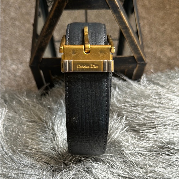 Christian Dior Black Leather Belt vintage with Gold Buckle 38” - Picture 1 of 7